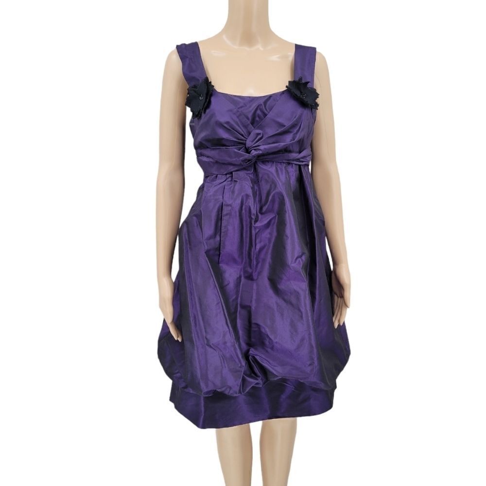 Vera Wang Lavender Label Deep Purple Silk Bubble Hem Dress Women's Size 6
